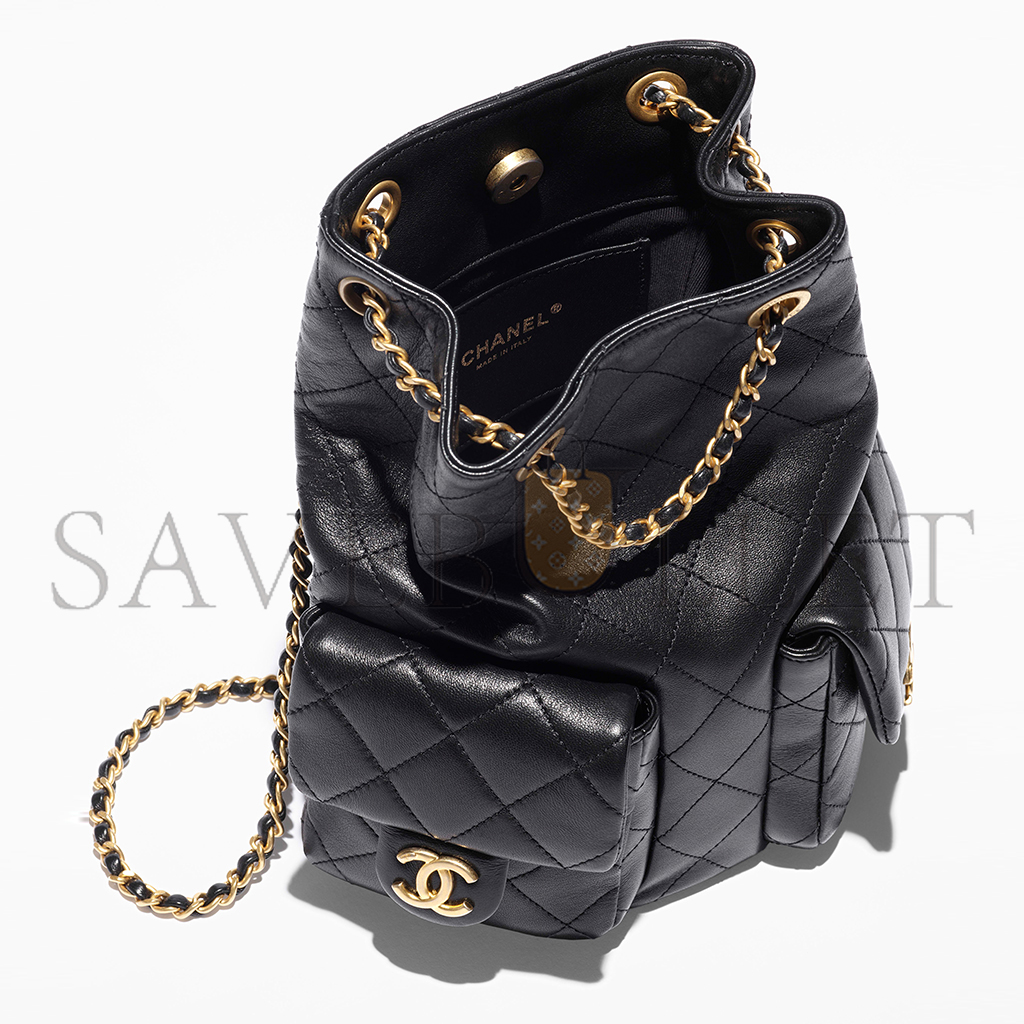 Ch*el master black backpack shiny lambskin & gold-tone metal as5310 (24.3*18*7.8cm)